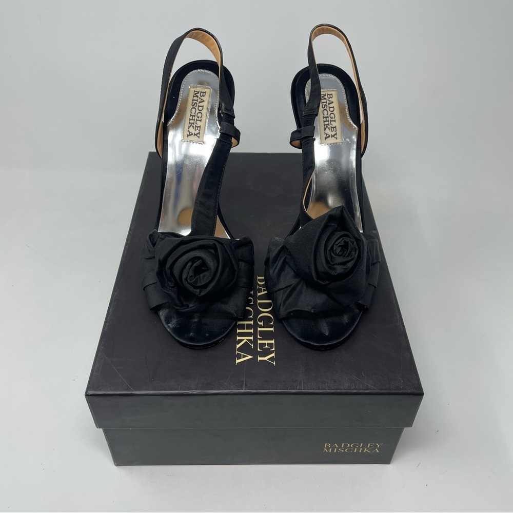 Badgley Mischka Black Lanah Open-Toe Pumps Size 7.5 - Picture 1 of 12
